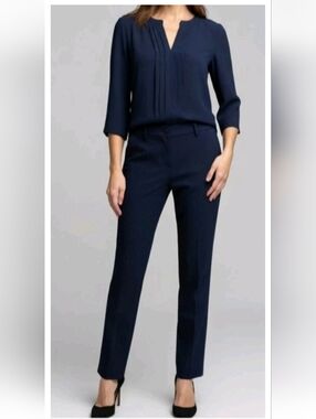 Vintage Navy Blue Estee Lauder Pants Suit Dress Shirt Tapered Leg Business Sz 4